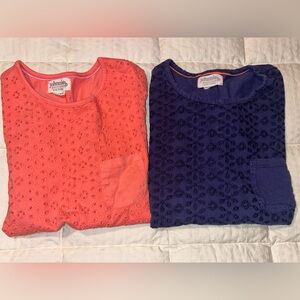 Johnnie B Boden Kids 2 Embroidered Eyelet Shirts - Coral and Navy